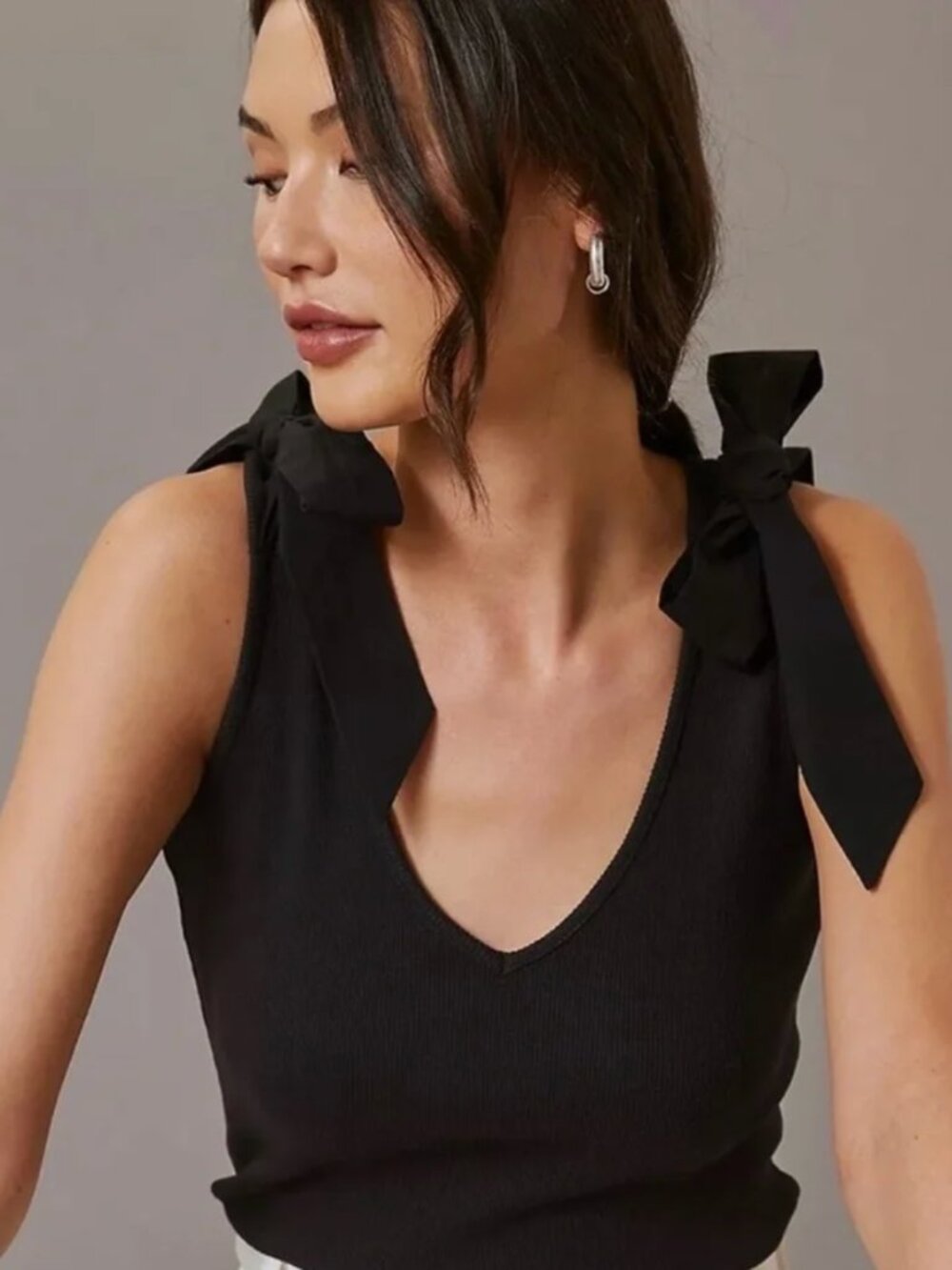 Maeve Anthropologie Rafaela Black Bow-Tie Tank, Small